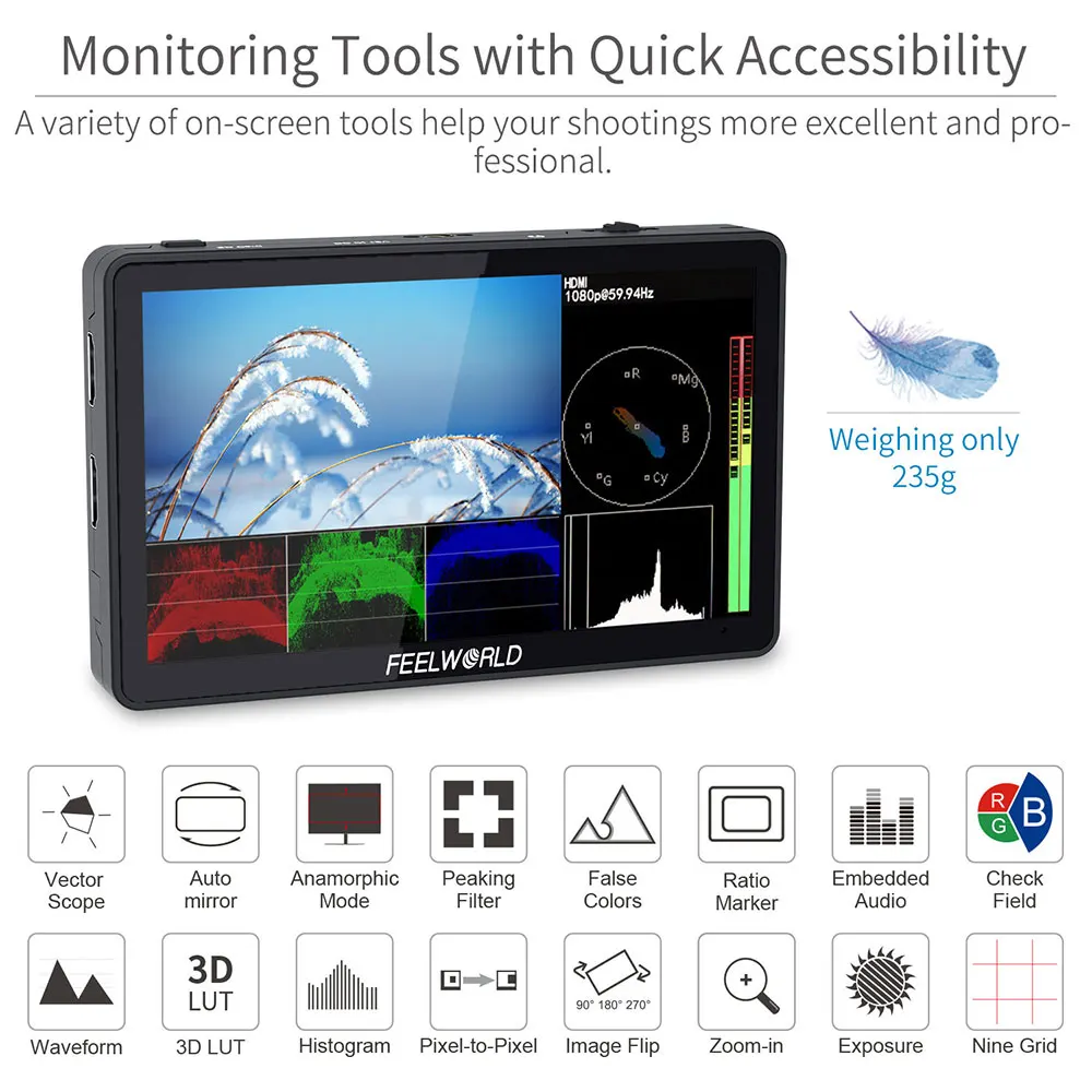 FEELWORLD F6 PLUS V2 4K HDMI Monitor 6 Inch DSLR 3D LUT HDR Touch Screen on Camera Field IPS FHD 1920x1080 Video Focus Assist