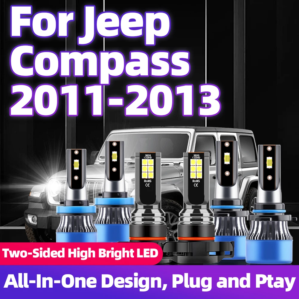 For Jeep Compass 2011 2012 2013 High Power CSP 110W 15000LM Car LED Turbo Headlight Bulbs 12V Auto Fog Lamp 6000K 5202 9005 H11