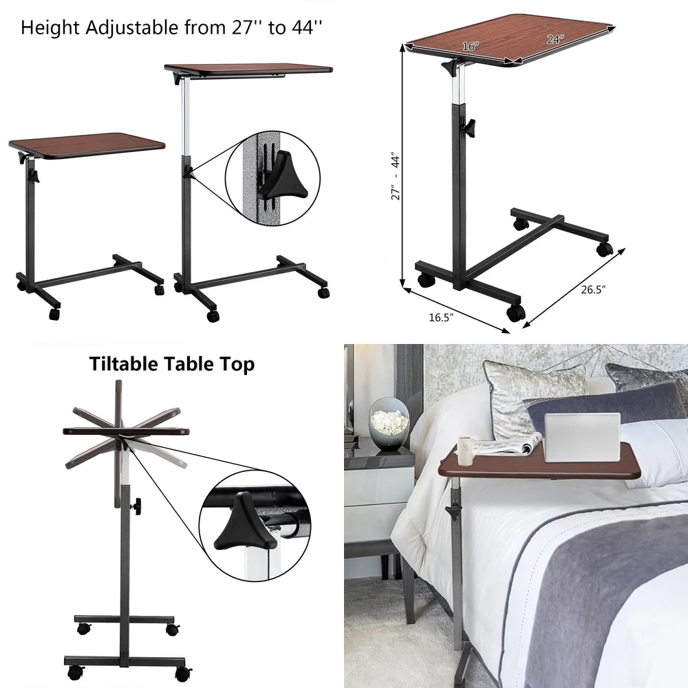 مكاتب الكمبيوتر طاولة دوارة فوق السرير قابلة للتعديل مع سطح مائل لأغذية الكمبيوتر المحمول والعمل