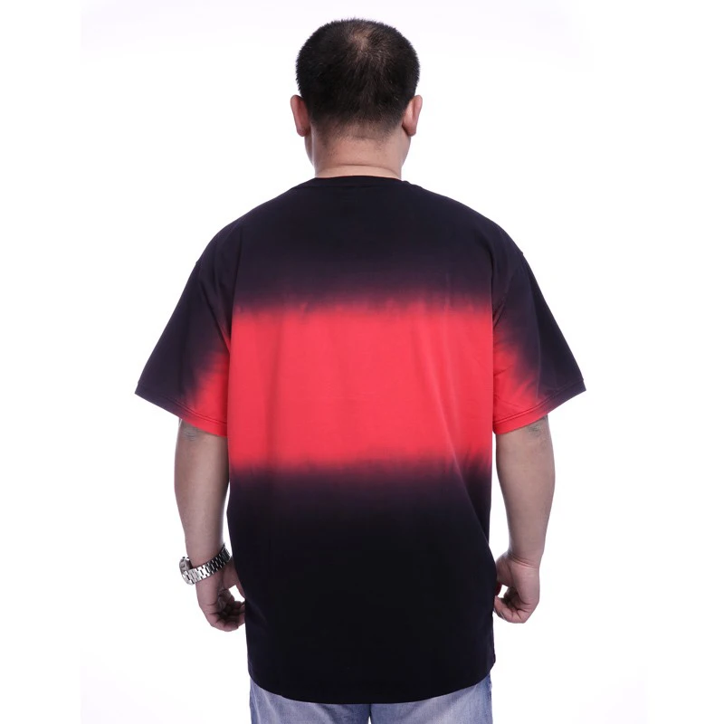 New trend gradient color plus fat plus size men loose round neck large short-sleeved T-shirt Lycra cotton half-sleeve top