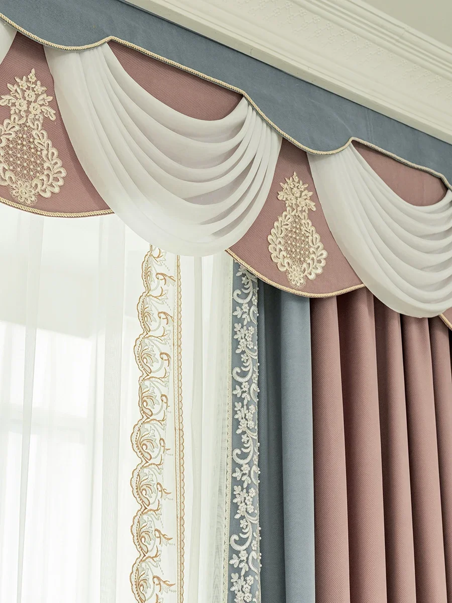 French Color Matching New Bedroom Blackout Lace Curtain Light Luxury Modern Living Room Window Custom Embroidered White Gauze