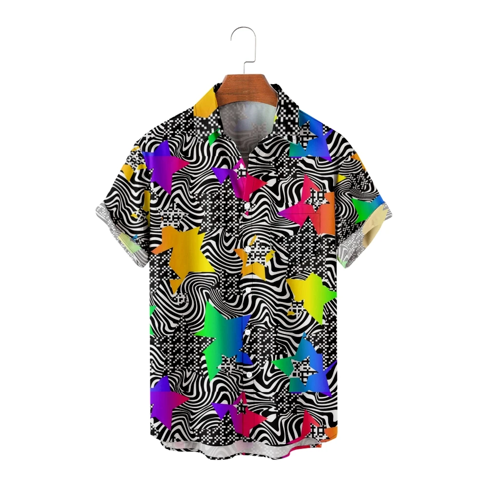 

Casual Hawaiian Shirt For Men Star Pattern Stripe 3D Printed Harajuku Street Hombre Fashion Beach Oversized Clothes 9