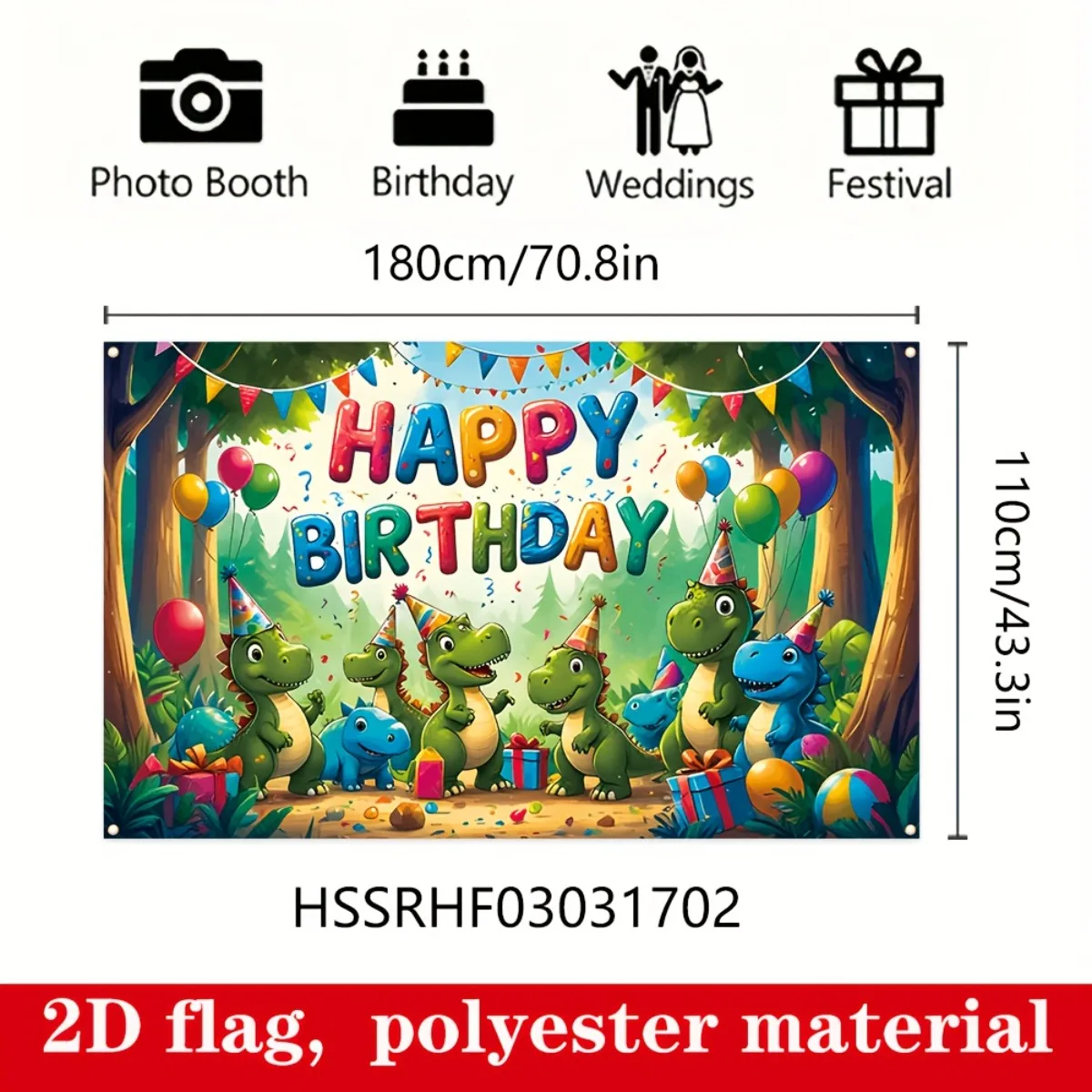 Dinosaur Happy Birthday Party Backdrop Curtain Decoration Photo Booth Background Supplies for Kids Celebration Event