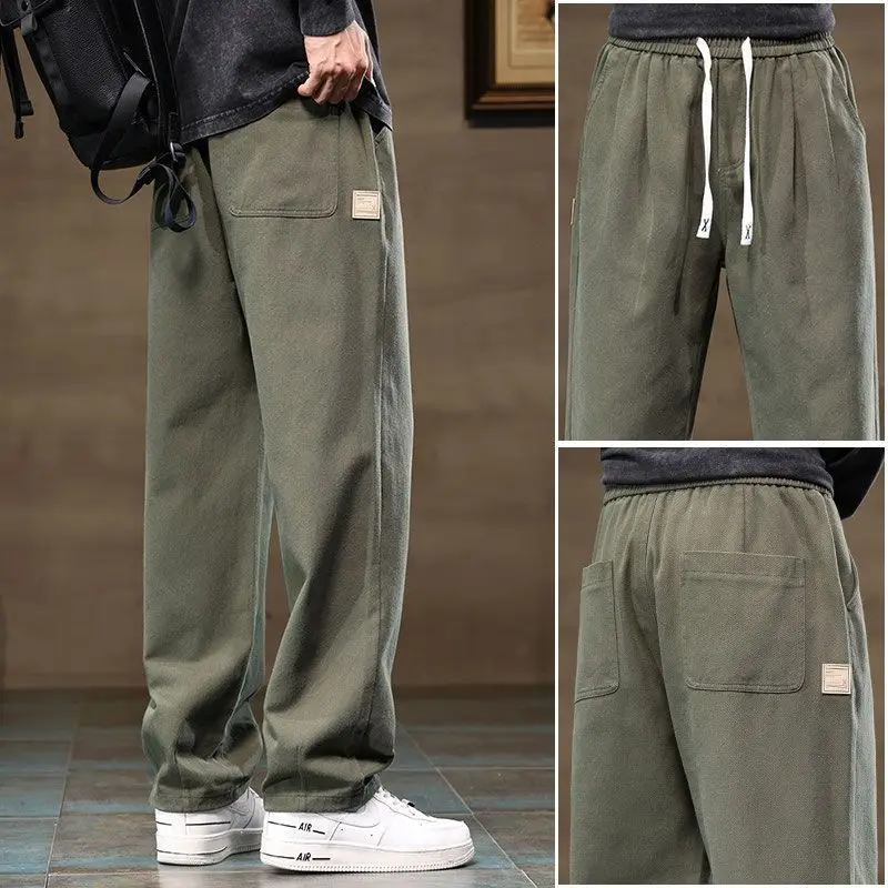 Spring Autumn Fashion Elastic Waist Casual Pants Men's Clothing Loose Solid Korean Style Pockets Ropa Hombre All Match Trouser
