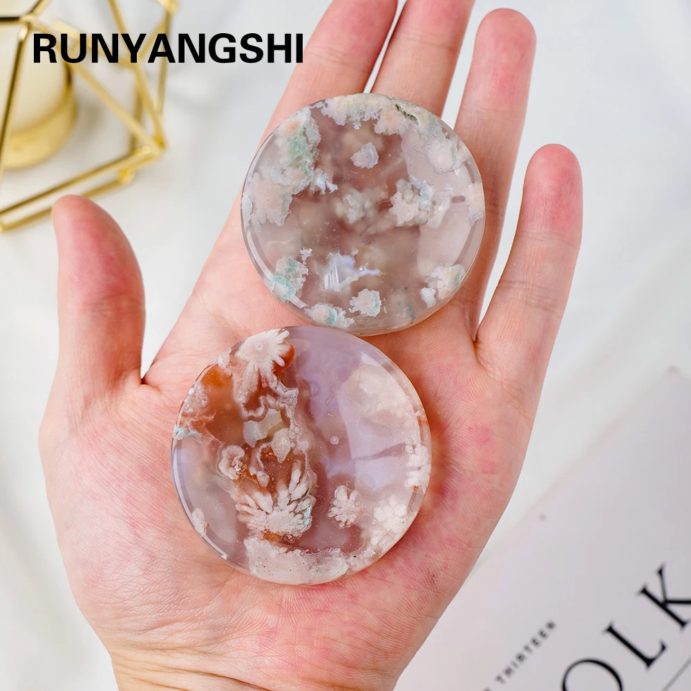 Natural Sakura Agate Cavring Cherry Agate Crystal Bowl Reiki Chakra Healing Crystal Plate Polishing Minerals Home Bowls Decor
