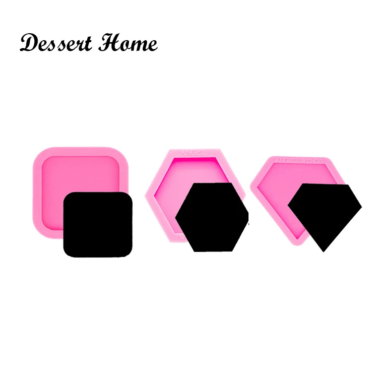 DY0295 Diamond/Square Badge Reel Epoxy Resin Molds /Small hex phone grip/geoda socket Silicone Mould DIY Mold Shiny Glossy