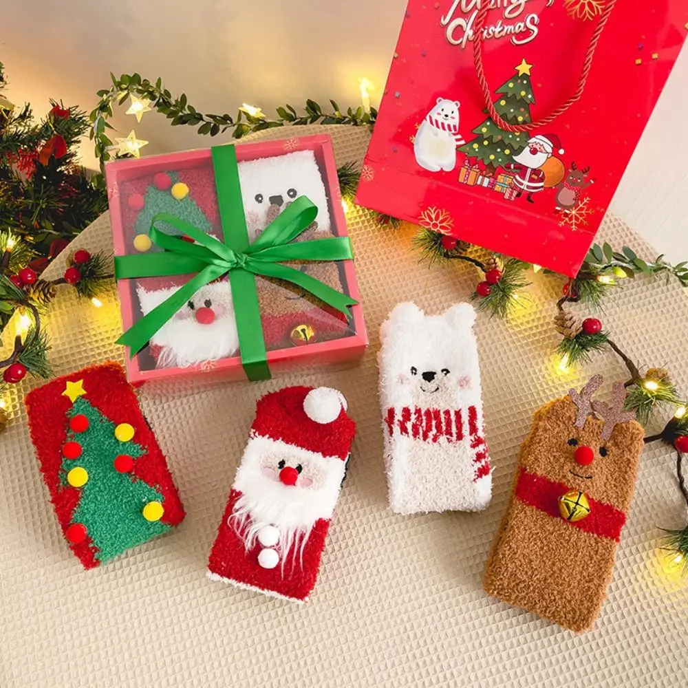 新しいサンタクロースコーラルベルベットソックス雪だるまエルク快適なクリスマスソックス暖かい厚みのあるミドルチューブソックス女性