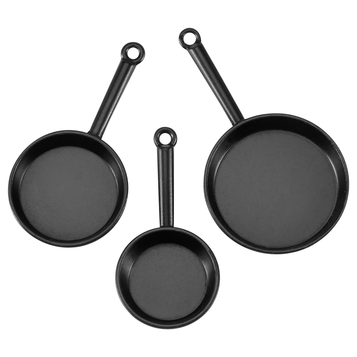 1/12 Scale 3pcs Dollhouse Miniature Metal Frying Pans Cooking Pot Cookware Kitchen Accessory Black