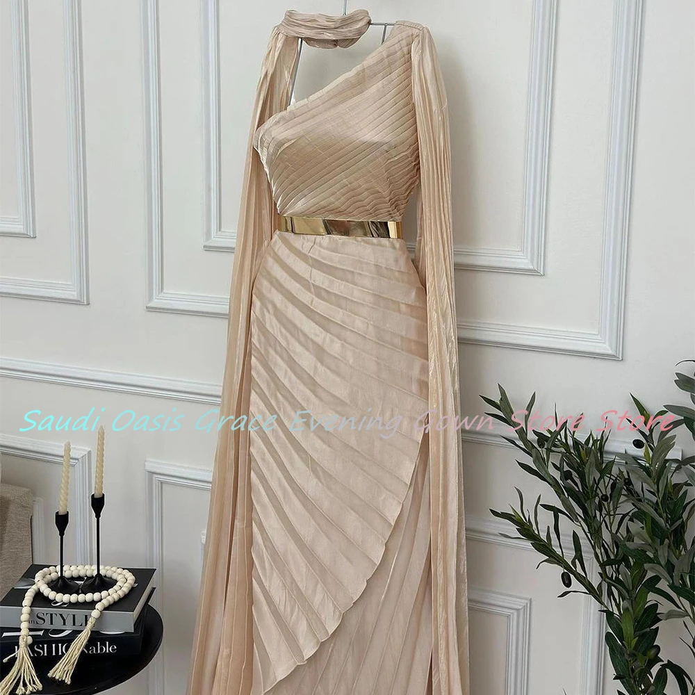 High Quality Belt Evening Dress Formal V-Neck Floor Length A-Line Long Sleeves Party Gowns Saudi Arabia 2024 Custom Size