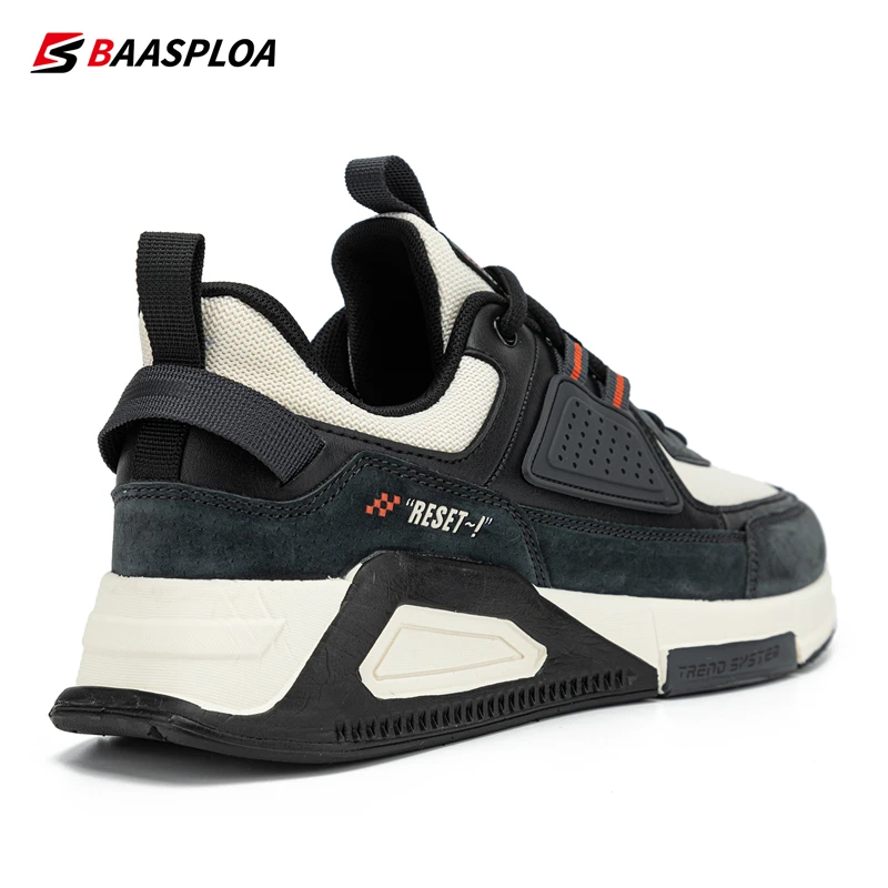 Baasploa Men Sport Shoes Comfort Leather Waterproof Casual Sneakers Lightweight Walking Shoes Non-Slip Male Non-Slip Lace-Up