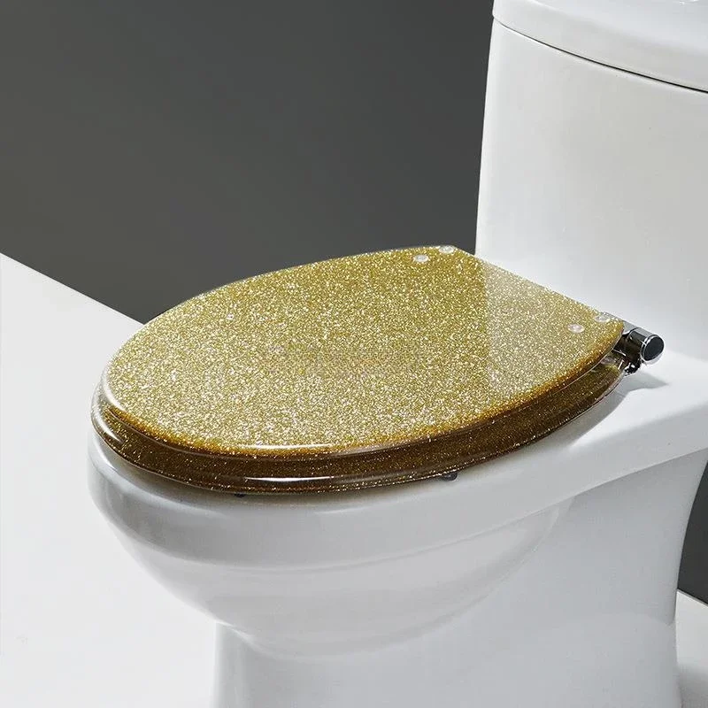 High-grade Beautiful Twinkling Golden Resin Toilet Seat Cover Slow Down Stainless Steel Hinge U/V/O Universal Toilet Cover