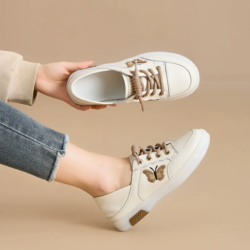 

GKTINOO женские кроссовки, большой размер 202, весенние новые лоферы из натуральной кожи, женские повседневные женские туфли для медсестер на шнуровке