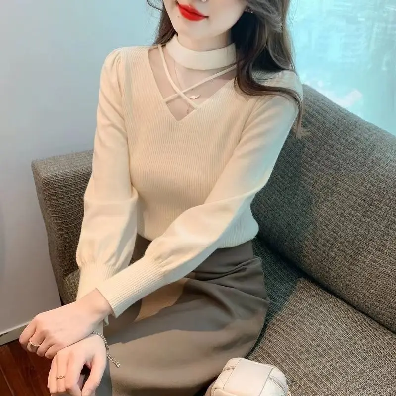 

Autumn Winter Simplicity Solid Color Hollow Out Sweaters Women's Clothing Fashion All-match Long Sleeve Knitted Tops For Female