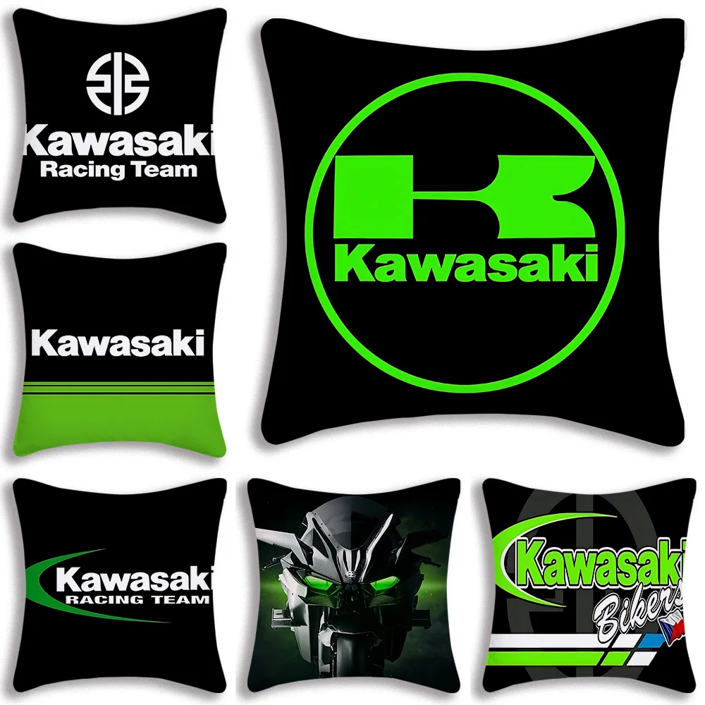 Motorcycle Pillow Covers Cartoon K-Kawasakis Sofa Decorative Home Double-sided Printing Short Plush Cute Cushion Cover