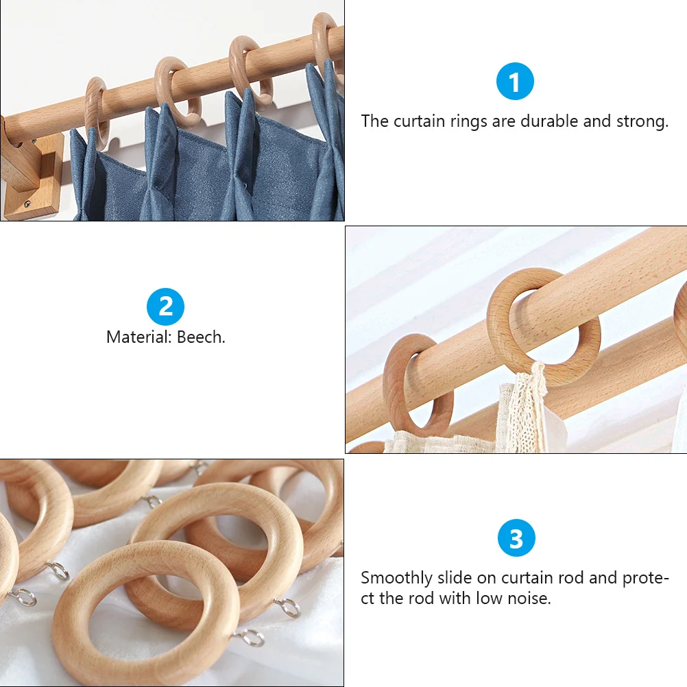 2 szt. Drewniane kółka do zasłon Mocne klamry do zawieszania Kółka do podnoszenia zasłon w stylu rzymskim Akcesoria do okien Drewniane klamry do zasłon