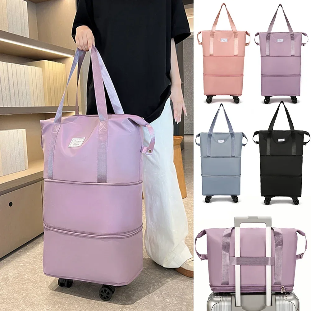 Folding Luggage Bags with Wheels Collapsible Trolley Bag Large Capacity Dry-Wet Separation Unisex Business Trip Bag