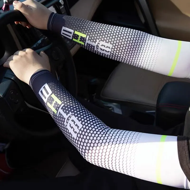 1 ペアアームスリーブ UV 保護冷却スポーツ圧力スリーブアンチスリップアイスシルクアーム日焼け止めサイクリングアームカバー男性女性のための