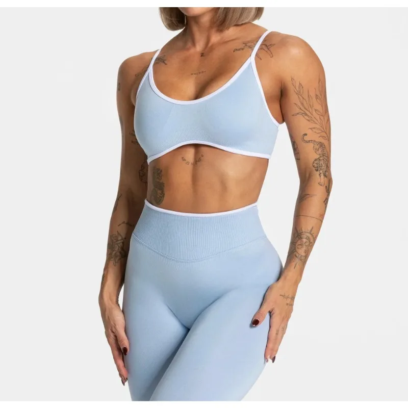 Top deportivo para Yoga y Fitness para mujer, Sujetador deportivo de Color sólido para gimnasio, sujetador de punto Sexy con espalda descubierta y cojín en el pecho, sujetador transpirable con tirantes