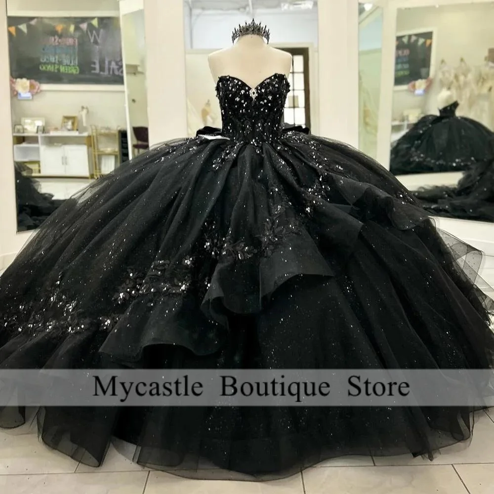 

Black Princess Quinceanera Dresses 2025 Sweetheart Beaded Ball Gown Sweet 16 Dress Birthday Party Dress Lace up Customized