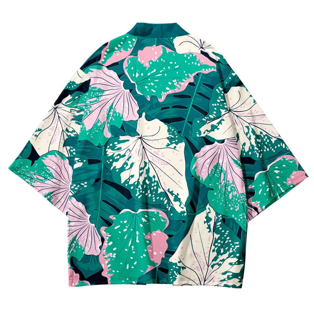 Big Size XXS-6XL Purple Green Plant Print Loose Japanese Streetwear Cardigan Women Men Harajuku Haori Kimono Top Yukata Clothes