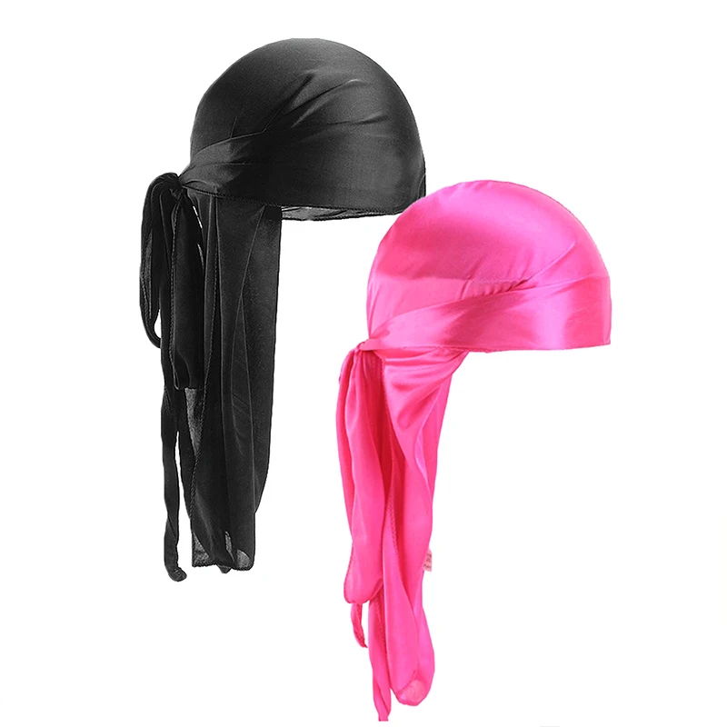 2 Stück seidige Satin-Durags für Herren, Designer-Mützen mit langem Schwanz, Doo-Lappen-Kappen, Du-Rags für Damen, Seidensatin-Krawatte, Do-Lappen-Kappe für Wellen – Detail 6