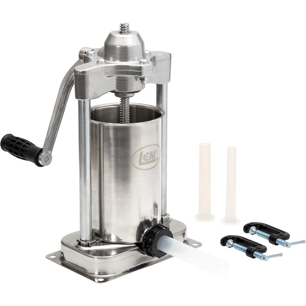 

Mighty Bite Vertical Stainless Steel 5 Pound Capacity Sausage Stuffer with Plastic Stuffing Tubes