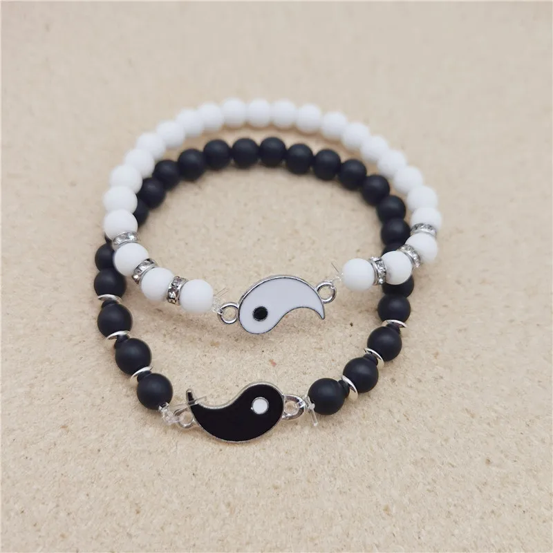 Distance Bracelet Classic Natural Stone White and Black Yin Yang Taichi Bagua Beaded Bracelets For Men Women Best Friend Jewelry