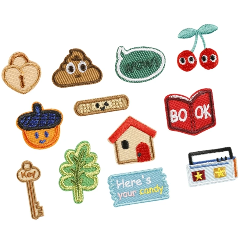 

12 Pcs Iron-On Patches Key Sewing Patches - Lovely Book & Fruit Embroidery Designs for Clothing DIY Crafts