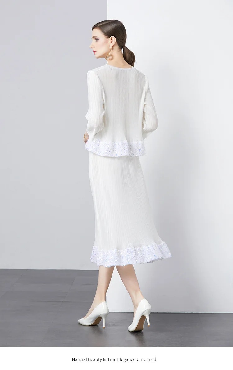Miyake Pleated High-end Light Luxury Loose Suit Fashion Sequined Crumpled Casual Temperament Skirt Two-piece Set Women Clothing