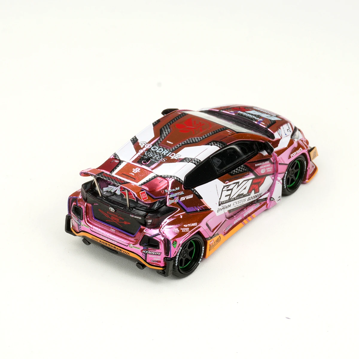 POP Race Auf Lager 1:64 Pandem Rocket Bunny GR Yaris Goodride EVA Chrom Rosa Diecast Diorama Automodell Spielzeug