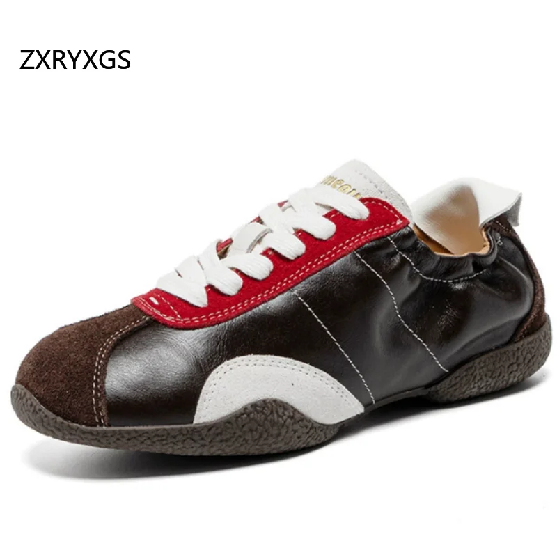 ZXRYXGS Spell Colors Splicing Full Real Leather Sneakers Casual Shoes New 2026 Famous Comfortable Women's Sneakers Trend Shoes