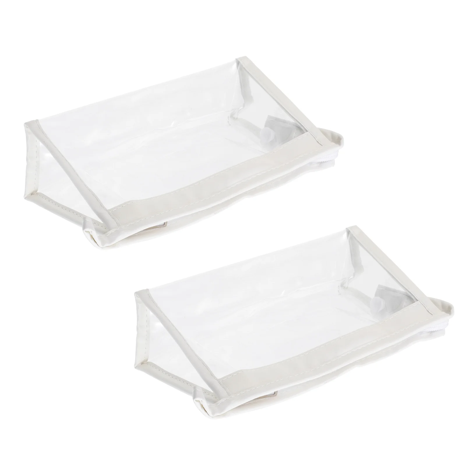 2Pcs Transparent Pencil Bag Large Capacity Waterproof Stationery Organizer Zipper Design Durable Multi-Purpose White