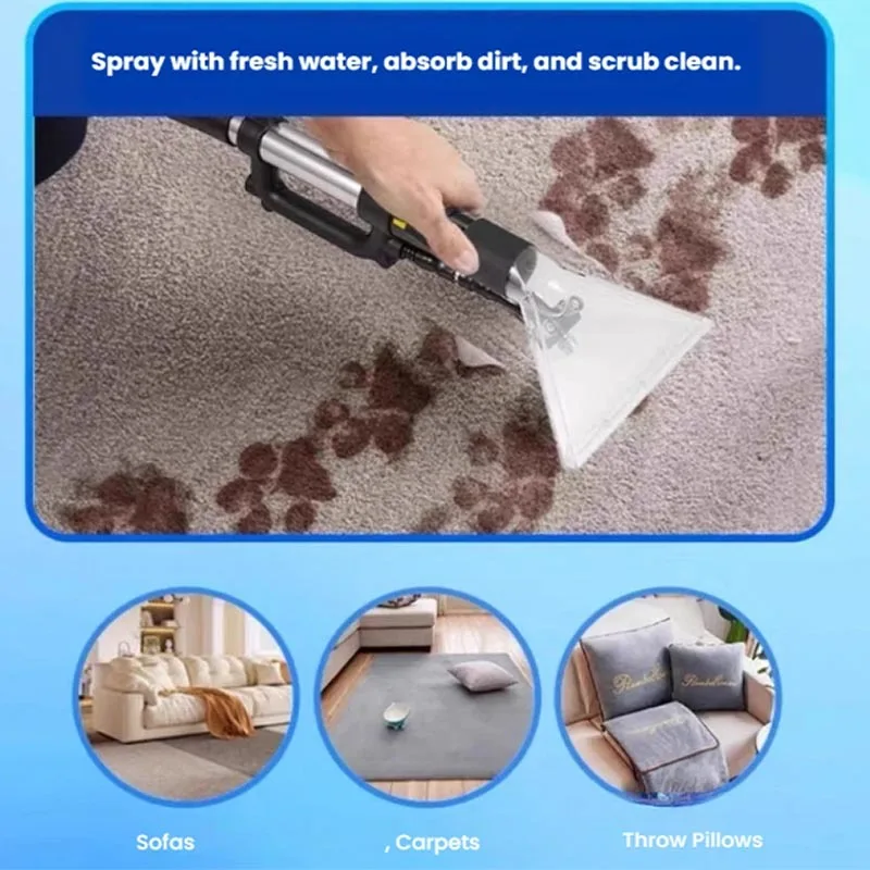 Máquina de Limpeza de Carpetes Comercial com Tanque Duplo 9L/10L, Extrator de Manchas de Tecido Integrado com Rodas, Pulverização, Sucção e Escova Rotativa