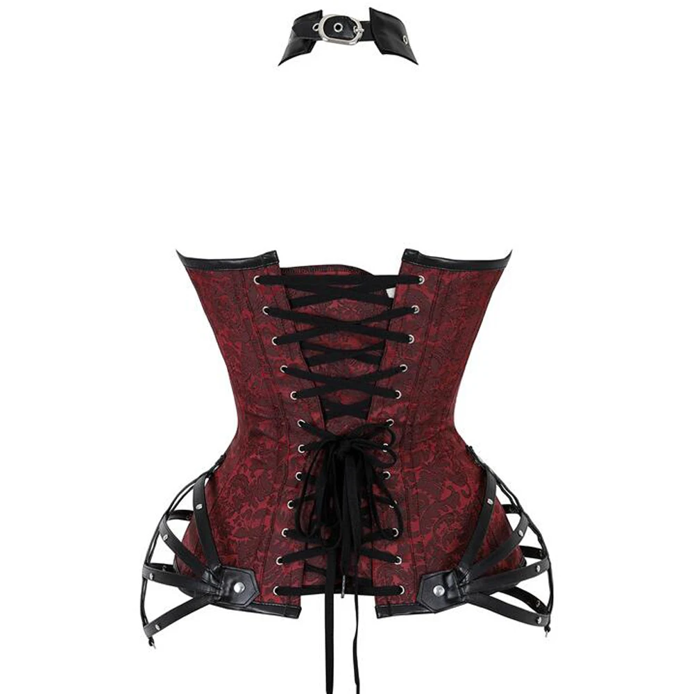 Espartilhos Steampunk e Bustiers, Plus Size Overbust, Espartilho Halter Sexy, Couro Pu, Zip Gótico, Burlesco, Traje Espanhol