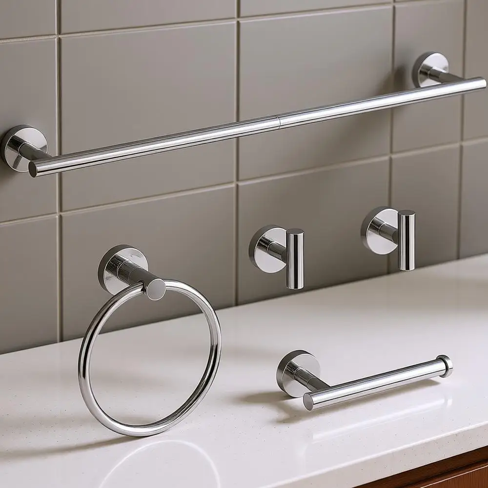 

5-Piece Stainless Steel Bathroom Hardware Set with Towel Racks, 24 Inch Wall-Mounted Accessories Kit