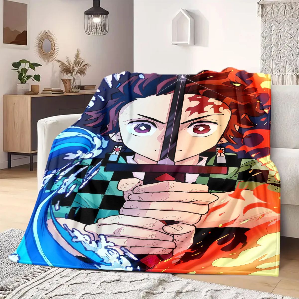 Demon Slayer Flannel Blanket Attractive Pattern Fit For Bedroom Sofa Bed Chair Travel Picnic -HE25