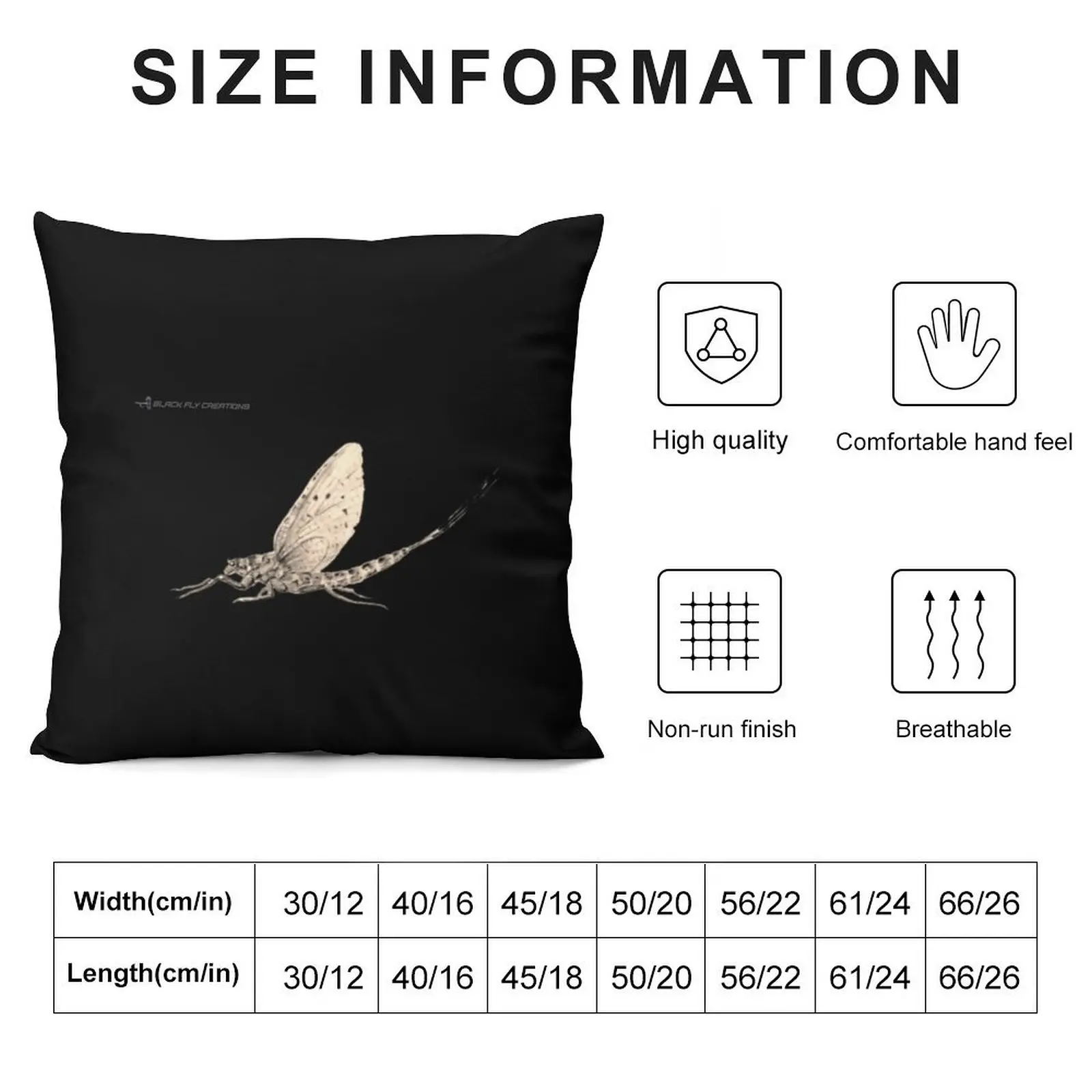 Mayfly Nymph Fly Fishing Tying Tenkara Entomology, Black Fly Throw Pillow Embroidered Cushion Cover Sofa Cover pillow