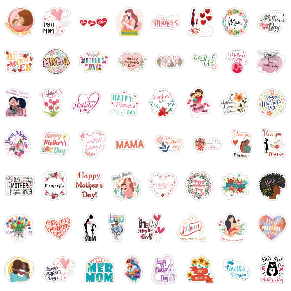 

55/110PCS Mother's Day Stickers Happy Mother's Day Holiday DIY Decoration Phone Case Water Cup Gift Waterproof Stickers Kids Toy