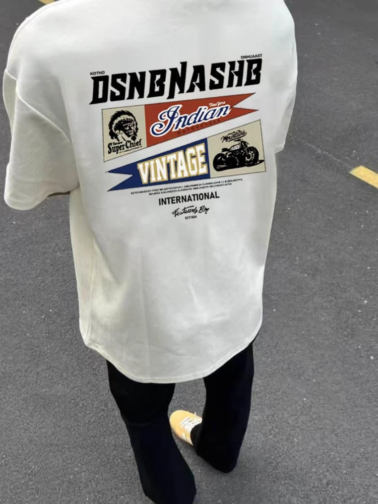 تي شيرت رجالي أمريكي جديد عالي الجودة من القطن بأكمام قصيرة للخروج كاجوال فضفاض متعدد الاستخدامات مطبوع عليه حروف فضفاض مقاس كبير #1