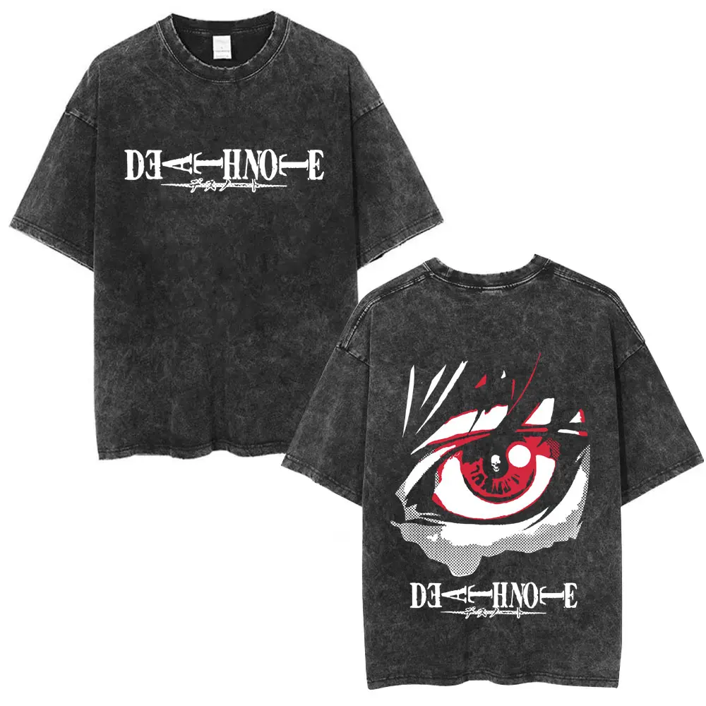 

Washed Vintage Anime Death Note Yagami Light Eyes Graphic T-shirts Men Women Fashion Crewneck T Shirts Men's Cartoon Streetwear