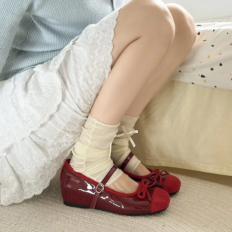 Elevation Women Mary Jane Shoes Fashion Butterfly-knot Single Shoes Ladies Casual Street Style Dress Red Pumps