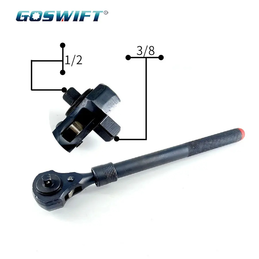 GOSWIFT 1/2'' and 3/8 inch Drive Dual Head Extendable Ratchet Spanner Universal Wrench with Hammer Function Telescopic Handle