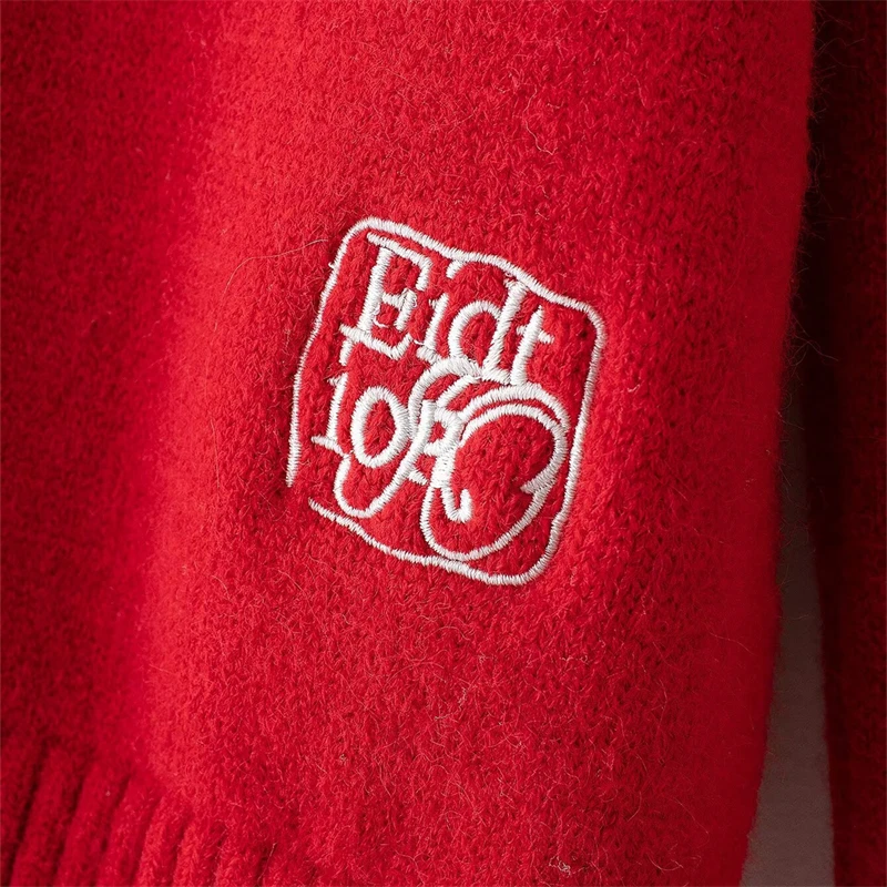 KEYANKETIAN ฤดูหนาวใหม่ผู้หญิงดอกไม้ Jacquard ตกแต่งเสื้อกันหนาวแฟชั่น O-คอยาวแขนยาวหลวมหนาถัก TOP