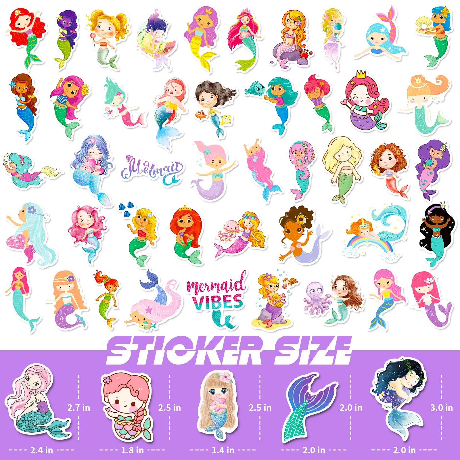 10/30/50/100PCS Cute Mermaid Cartoon Stickers Graffiti PVC Decals  DIY Suitcase Phone Bicycle Guitar Sticker for Girl Gift Toy