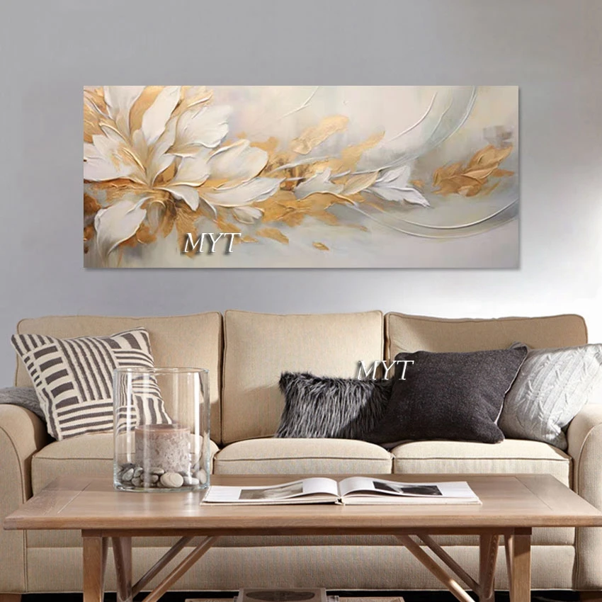 Large Size Gold Foil Textured Abstract Flower Painting Home Furnishing Decoration Handmade Canvas Wall Art Living Room Pictures