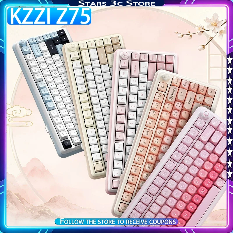 KZZI Z75 Mechanical Keyboard Wireless Tri Mode 8000mAh Long Battery Life Hot Swappable RGB High Aesthetic Gaming Office Keyboard