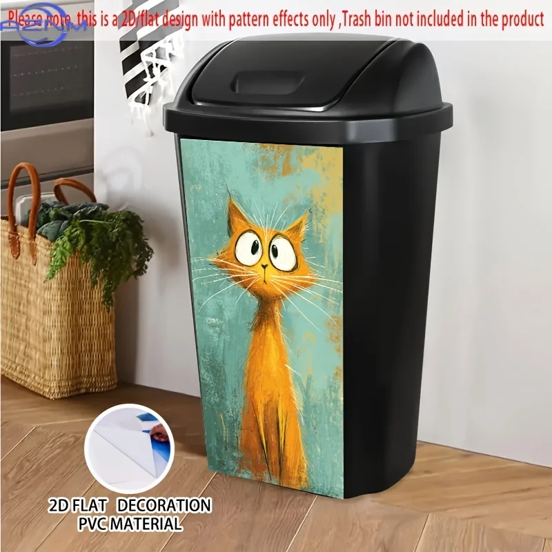 1pc 2D/FLAT,Self-Adhesive Dustbin Stickers,.01x81.99cm,Cartoon Cat Pattern,Creative Trash Can Stickers for Trash Can,Wall,Kitc