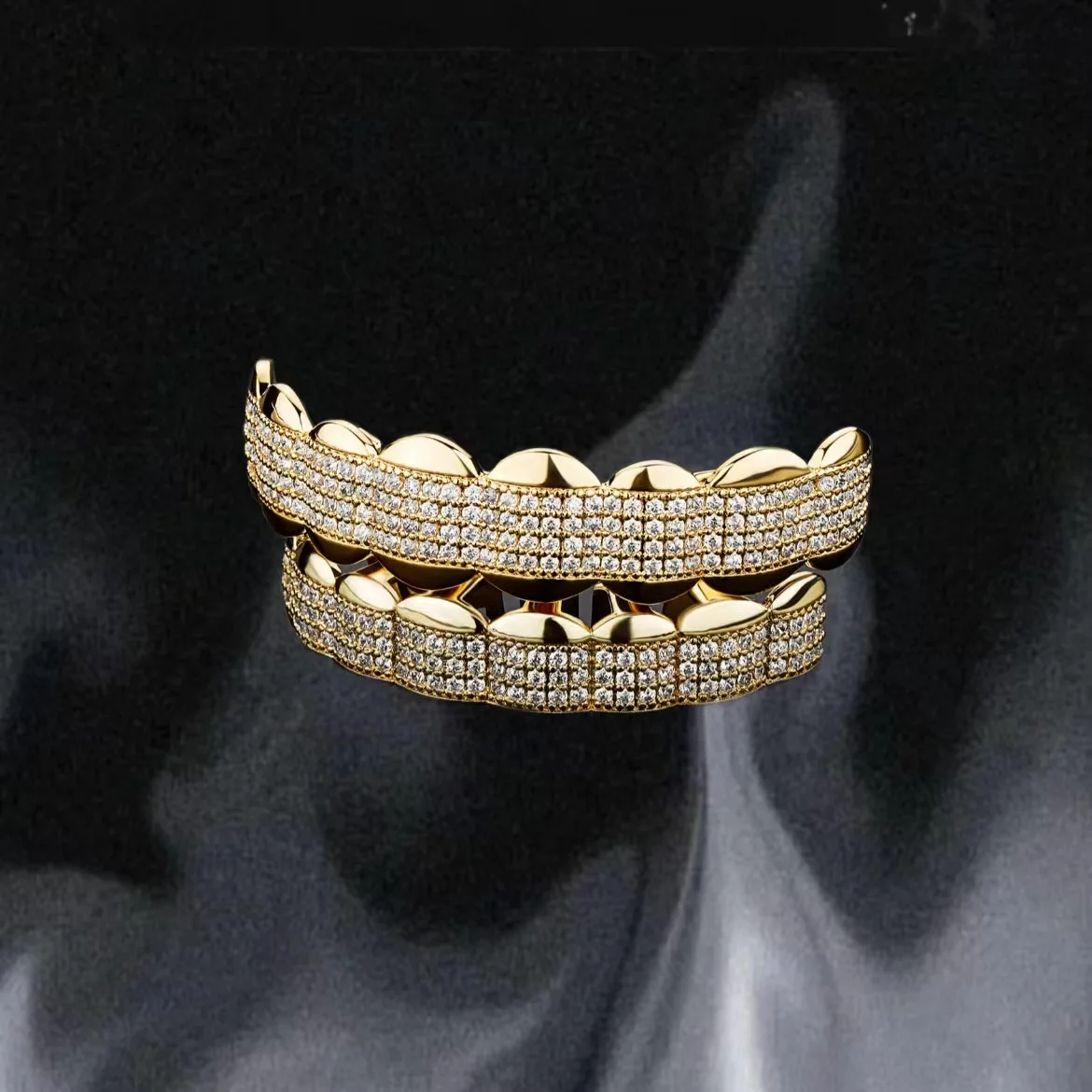 YOUNGX Hip Hop 8/8 CZ Stone Teeth Grillz 14K Gold Plated Shiny Zircon Tooth Caps Decor For Women Men Jewelry Gift