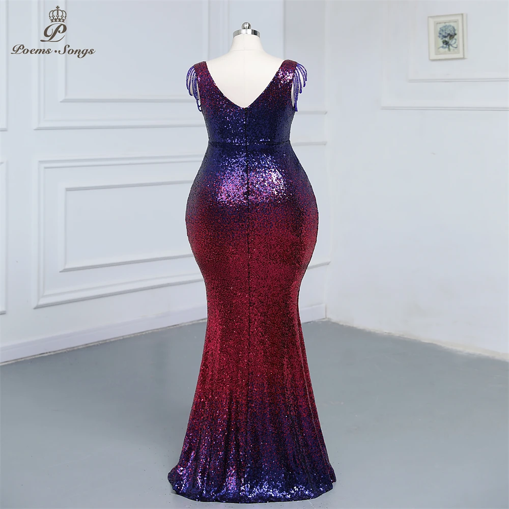 Plus rozmiar fioletowy Ombre sukienka wieczorowa sukienka na studniówkę Party dress ramię frezowanie suknie wieczorowe robe de soirée de mariage