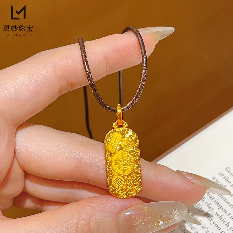 

24K Real Gold Auspicious Ruyi Broken Bingbing Jiyan Round Card Pendant 9999 Necklace Breaking Flashing Gold Hammer Pattern